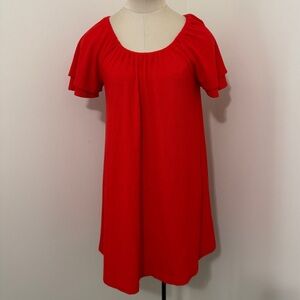 Madewell Texture & Thread XS Red Mini Dress ~ Relaxed Fit Flutter Sleeve Casual